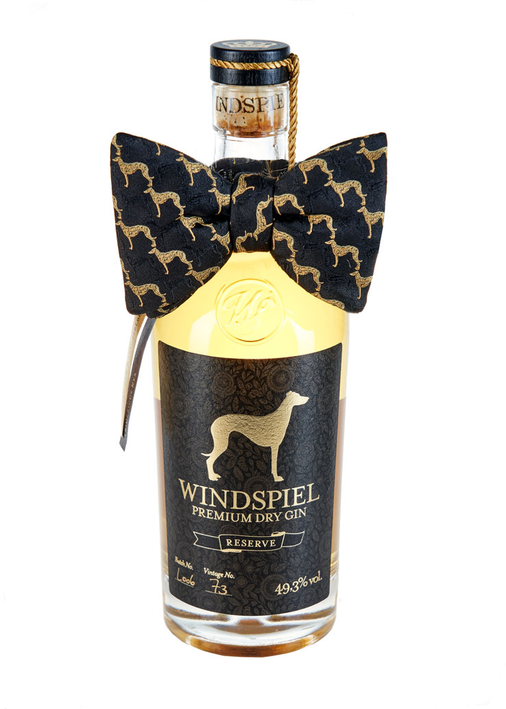 Windspiel & Auerbach Gentlemen Geschenkset Windspiel Premium Dry Gin Reserve 49,3% 0,5l + Schleife schwarz